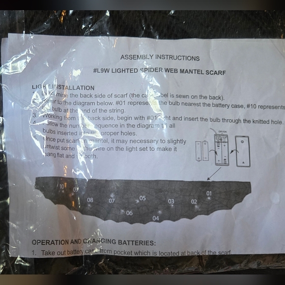 Black lace light up spider web mantel scarf 96" - Picture 9 of 11